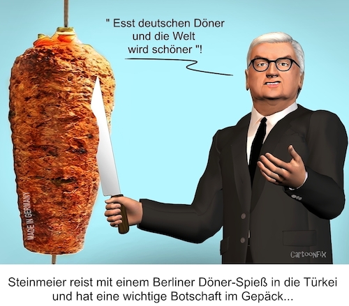 Cartoon: Döner Botschaft (medium) by Cartoonfix tagged steinmeier,türkei,besuch,dönerspiess,als,geschenk