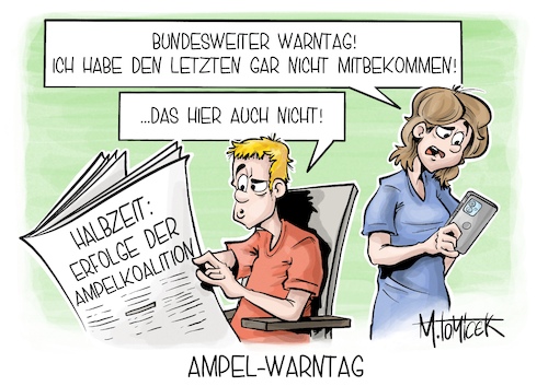 Cartoon: Ampel-Warntag (medium) by Mirco Tomicek tagged halbzeit,halbzeitbilanz,ampelkoalition,ampel,koalition,regierung,ampelregierung,koalitionsvertrag,vertrag,ruf,bundesweiter,warntag,cell,boradcast,sirenen,bevölkerungsschutz,karikatur,pressekarikatur,cartoon,mirco,tomicek,halbzeit,halbzeitbilanz,ampelkoalition,ampel,koalition,regierung,ampelregierung,koalitionsvertrag,vertrag,ruf,bundesweiter,warntag,cell,boradcast,sirenen,bevölkerungsschutz,karikatur,pressekarikatur,cartoon,mirco,tomicek