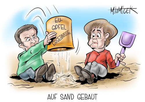 Cartoon: Auf Sand gebaut (medium) by Mirco Tomicek tagged angela,merkel,emmanuel,macron,eu,gipfel,gipfeltreffen,staatschefs,brüssel,ergebnisse,ergebnis,dialog,treffen,wladimir,putin,russland,kreml,strafmaßnahmen,sanktionsdrohungen,sanktionen,cartoon,karikatur,pressekarikatur,mirco,tomicek,angela,merkel,emmanuel,macron,eu,gipfel,gipfeltreffen,staatschefs,brüssel,ergebnisse,ergebnis,dialog,treffen,wladimir,putin,russland,kreml,strafmaßnahmen,sanktionsdrohungen,sanktionen,cartoon,karikatur,pressekarikatur,mirco,tomicek