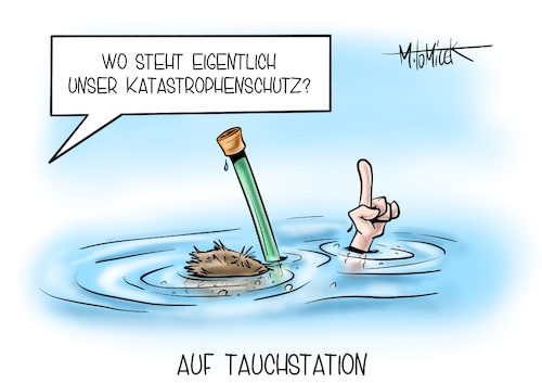 Cartoon: Auf Tauchstation (medium) by Mirco Tomicek tagged unwetter,starkregen,katastrophe,umweltkatastrophe,umwelt,umweltschutz,hochwasser,katastrophenschutz,schutz,warnung,zu,spät,kritik,warnungen,katastrophen,cartoon,karikatur,pressekarikatur,mirco,tomicek,unwetter,starkregen,katastrophe,umweltkatastrophe,umwelt,umweltschutz,hochwasser,katastrophenschutz,schutz,warnung,zu,spät,kritik,warnungen,katastrophen,cartoon,karikatur,pressekarikatur,mirco,tomicek