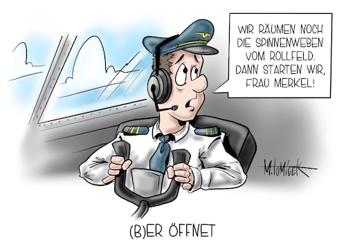 Cartoon: BER Öffnet (medium) by Mirco Tomicek tagged ber,flughafen,hauptstadt,betriebsbereit,airport,flug,flugzeug,bundespräsident,kanzlerin,minister,angela,merkel,erster,first,flight,hauptstadtflughafen,dienstreise,reisen,dienst,tegel,berlin,neueröffnung,eröffnung,neu,offen,öffnet,karikatur,cartoon,pressekarikatur,presse,mirco,tomicek,ber,flughafen,hauptstadt,betriebsbereit,airport,flug,flugzeug,bundespräsident,kanzlerin,minister,angela,merkel,erster,first,flight,hauptstadtflughafen,dienstreise,reisen,dienst,tegel,berlin,neueröffnung,eröffnung,neu,offen,öffnet,karikatur,cartoon,pressekarikatur,presse,mirco,tomicek