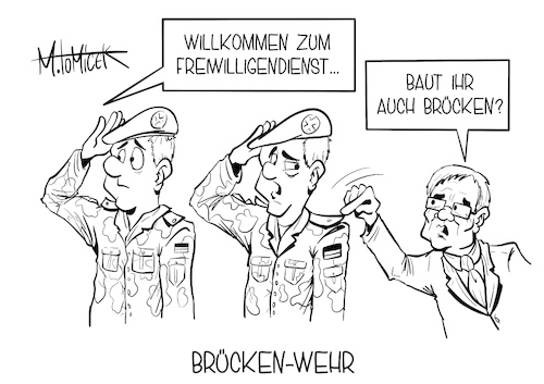 Cartoon: Brücken-Wehr (medium) by Mirco Tomicek tagged annegret,kramp,karrenbauer,bundeswehr,neuer,freiwilligendienst,dienst,freiwillig,bund,pandemie,heimatschutz,schutz,wehr,corona,brücken,lockdown,shutdown,brückenlockdown,brücke,virus,nachdenken,armin,laschet,cdu,csu,union,frage,kanzleramt,kanzlerkandidat,cartoon,karikatur,pressekarikatur,mirco,tomicek,annegret,kramp,karrenbauer,bundeswehr,neuer,freiwilligendienst,dienst,freiwillig,bund,pandemie,heimatschutz,schutz,wehr,corona,brücken,lockdown,shutdown,brückenlockdown,brücke,virus,nachdenken,armin,laschet,cdu,csu,union,frage,kanzleramt,kanzlerkandidat,cartoon,karikatur,pressekarikatur,mirco,tomicek