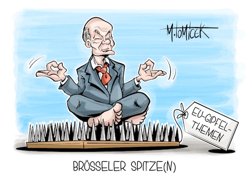 Cartoon: Brüsseler Spitzen (medium) by Mirco Tomicek tagged brüssel,eu,gipfel,bundeskanzler,olaf,scholz,pressekonferenz,asylpolitik,ukraine,hilfe,russland,themen,karikatur,pressekarikatur,cartoon,mirco,tomicek,brüssel,eu,gipfel,bundeskanzler,olaf,scholz,pressekonferenz,asylpolitik,ukraine,hilfe,russland,themen,karikatur,pressekarikatur,cartoon,mirco,tomicek