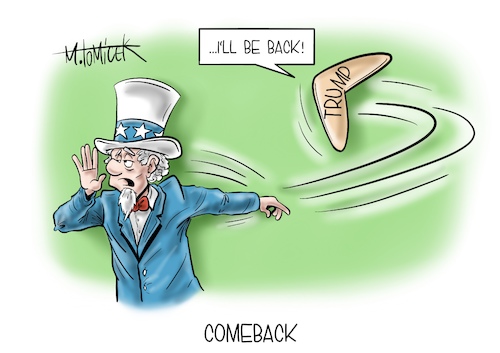 Cartoon: Comeback (medium) by Mirco Tomicek tagged donald,trump,usa,us,ex,president,präsident,cpac,kämpferische,rede,politik,kandidatur,wahl,2024,präsidentschaftswahl,präsidentschaftskandidat,wahlen,republikaner,partei,partein,wähler,wählerinnen,anhänger,uncle,sam,cartoon,karikatur,pressekarikatur,mirco,tomicek,donald,trump,usa,us,ex,president,präsident,cpac,kämpferische,rede,politik,kandidatur,wahl,2024,präsidentschaftswahl,präsidentschaftskandidat,wahlen,republikaner,partei,partein,wähler,wählerinnen,anhänger,uncle,sam,cartoon,karikatur,pressekarikatur,mirco,tomicek