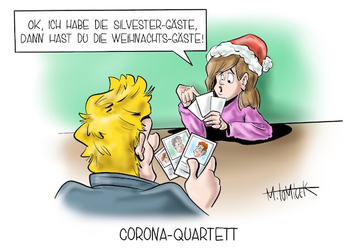 Cartoon: Corona-Quartett (medium) by Mirco Tomicek tagged corona,covid19,länder,einigen,regeln,weihnachten,silvester,weihnachtsfeier,feiertage,silvesterfeier,silvesterparty,freunde,familie,party,feier,feiern,neujahr,böller,weihnachtlich,2020,weihnachtsfeiertage,weihnachtsferien,ferien,gäste,familien,krei,freundeskreis,einschränkungen,einschränkung,maßnahmen,coronamaßnahmen,kontakt,kontakteinschränkung,verbot,cartoon,karikatur,pressekarikatur,mirco,tomicek,corona,covid19,länder,einigen,regeln,weihnachten,silvester,weihnachtsfeier,feiertage,silvesterfeier,silvesterparty,freunde,familie,party,feier,feiern,neujahr,böller,weihnachtlich,2020,weihnachtsfeiertage,weihnachtsferien,ferien,gäste,familien,krei,freundeskreis,einschränkungen,einschränkung,maßnahmen,coronamaßnahmen,kontakt,kontakteinschränkung,verbot,cartoon,karikatur,pressekarikatur,mirco,tomicek