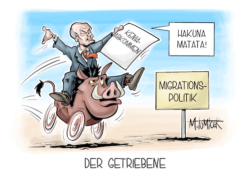 Cartoon: Der Getriebene (medium) by Mirco Tomicek tagged deutschland,kenia,migrationsabkommen,abkommen,fachkräfte,migration,migrationspolitik,olaf,scholz,afrika,zuwanderung,disney,könig,der,löwen,timon,und,pumba,hakuna,matata,karikatur,pressekarikatur,cartoon,mirco,tomicek,deutschland,kenia,migrationsabkommen,abkommen,fachkräfte,migration,migrationspolitik,olaf,scholz,afrika,zuwanderung,disney,könig,der,löwen,timon,und,pumba,hakuna,matata,karikatur,pressekarikatur,cartoon,mirco,tomicek