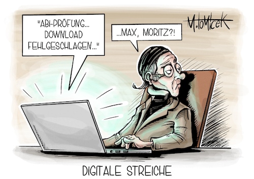 Cartoon: Digitale Streiche (medium) by Mirco Tomicek tagged abi,abitur,prüfung,prüfungen,abiturprüfungen,verschoben,nrw,nordrhein,westfalen,download,störung,herunterladen,fehler,error,lehrer,lehrerinnen,lehramt,schule,schulen,schüler,schülerinnen,test,arbeit,max,moritz,lämpel,cartoon,karikatur,pressekarikatur,mirco,tomicek,abi,abitur,prüfung,prüfungen,abiturprüfungen,verschoben,nrw,nordrhein,westfalen,download,störung,herunterladen,fehler,error,lehrer,lehrerinnen,lehramt,schule,schulen,schüler,schülerinnen,test,arbeit,max,moritz,lämpel,cartoon,karikatur,pressekarikatur,mirco,tomicek