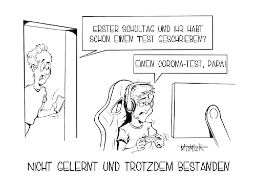 Cartoon: Erster Schultag (medium) by Mirco Tomicek tagged schule,schulanfang,schulbeginn,schulstart,schüler,schülerin,corona,covid19,test,coronatest,gaming,arbeit,erster,schultag,sommerferien,2020,schulanfänger,lehrer,lehrerin,kollegium,cartoon,karikatur,mirco,tomicek,schule,schulanfang,schulbeginn,schulstart,schüler,schülerin,corona,covid19,test,coronatest,gaming,arbeit,erster,schultag,sommerferien,2020,schulanfänger,lehrer,lehrerin,kollegium,cartoon,karikatur,mirco,tomicek