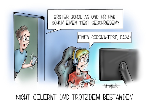 Cartoon: Erster Schultag (medium) by Mirco Tomicek tagged schule,schulanfang,schulbeginn,schulstart,schüler,schülerin,corona,covid19,test,coronatest,gaming,arbeit,erster,schultag,sommerferien,2020,schulanfänger,lehrer,lehrerin,kollegium,cartoon,karikatur,mirco,tomicek,schule,schulanfang,schulbeginn,schulstart,schüler,schülerin,corona,covid19,test,coronatest,gaming,arbeit,erster,schultag,sommerferien,2020,schulanfänger,lehrer,lehrerin,kollegium,cartoon,karikatur,mirco,tomicek