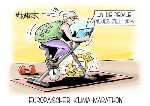 Cartoon: Europäischer Klima-Marathon (medium) by Mirco Tomicek tagged eu,kommission,klimaziele,klimaziel,90,prozent,2040,fit,for,55,ziele,klima,klimaschutz,co2,treibhausausstoß,treibhausgase,europa,cartoon,karikatur,pressekarikatur,mirco,tomicek,eu,kommission,klimaziele,klimaziel,90,prozent,2040,fit,for,55,ziele,klima,klimaschutz,co2,treibhausausstoß,treibhausgase,europa,cartoon,karikatur,pressekarikatur,mirco,tomicek