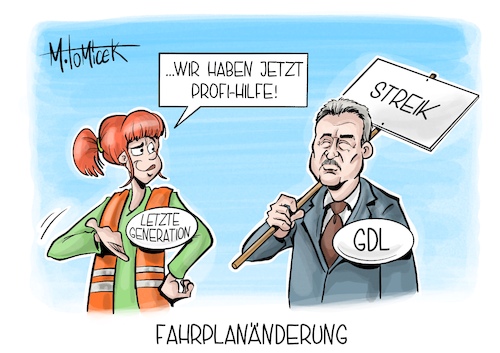 Cartoon: Fahrplanänderung (medium) by Mirco Tomicek tagged bahnstreik,streik,streiks,proteste,bahn,zug,züge,lok,lokführer,gdl,bahnverkehr,fahplan,deutsche,letzte,claus,weselsky,generation,demos,cartoon,karikatur,pressekarikatur,mirco,tomicek,bahnstreik,streik,streiks,proteste,bahn,zug,züge,lok,lokführer,gdl,bahnverkehr,fahplan,deutsche,letzte,claus,weselsky,generation,demos,cartoon,karikatur,pressekarikatur,mirco,tomicek