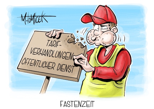 Cartoon: Fastenzeit (medium) by Mirco Tomicek tagged tarife,tarif,tarifrunde,tarifverhandlungen,geld,gehälter,lohn,öffentlicher,dienst,warnstreiks,streik,streiks,verhandlungen,bund,kommunen,fastenzeit,fasten,essen,verzicht,aschermittwoch,cartoon,karikatur,pressekarikatur,mirco,tomicek,tarife,tarif,tarifrunde,tarifverhandlungen,geld,gehälter,lohn,öffentlicher,dienst,warnstreiks,streik,streiks,verhandlungen,bund,kommunen,fastenzeit,fasten,essen,verzicht,aschermittwoch,cartoon,karikatur,pressekarikatur,mirco,tomicek