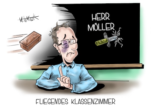 Cartoon: Fliegendes Klassenzimmer (medium) by Mirco Tomicek tagged lehrer,schüler,gewalt,lehrerinnen,schülerinnen,schule,bildung,bildungsverband,erziehung,umfrage,mobbing,gemobbt,angriffe,schäden,beleidigung,klasse,schulklasse,bully,gewalttaten,karikatur,cartoon,mirco,tomicek,lehrer,schüler,gewalt,lehrerinnen,schülerinnen,schule,bildung,bildungsverband,erziehung,umfrage,mobbing,gemobbt,angriffe,schäden,beleidigung,klasse,schulklasse,bully,gewalttaten,karikatur,cartoon,mirco,tomicek