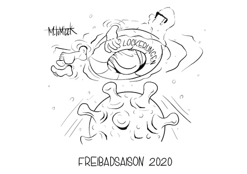 Cartoon: Freibadsaison 2020 (medium) by Mirco Tomicek tagged corona,lockerungen,covid19,freibad,bad,baden,schwimmbad,freizeit,wochenende,gewohnheit,schwimmen,virus,sommer,wetter,pfingsten,pfingstferien,corona,lockerungen,covid19,freibad,bad,baden,schwimmbad,freizeit,wochenende,gewohnheit,schwimmen,virus,sommer,wetter,pfingsten,pfingstferien