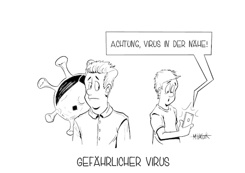 Cartoon: Gefährlicher Virus (medium) by Mirco Tomicek tagged corona,warn,app,rassismus,nazi,rechtsradikal,rechts,debatte,virus,covid19,bundesregierung,smartphone,handy,bluetooth,karikatur,cartoon,mirco,tomicek,corona,warn,app,rassismus,nazi,rechtsradikal,rechts,debatte,virus,covid19,bundesregierung,smartphone,handy,bluetooth,karikatur,cartoon,mirco,tomicek