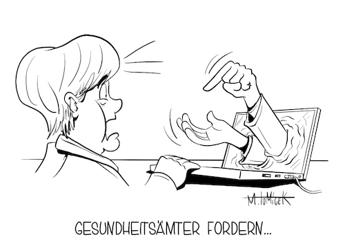 Cartoon: Gesundheitsämter fordern... (medium) by Mirco Tomicek tagged angela,merkel,gesundheitsämter,ämter,gesundheit,kluge,konzepte,ärzte,arzt,coronakrise,coronahilfe,corona,covid19,kanzlerin,kommunen,amtsleiter,berät,beraten,beratungen,videochat,konferenz,videokonferenz,computer,video,konjunktur,konjunkturpaket,karikatur,cartoon,mirco,tomicek,angela,merkel,gesundheitsämter,ämter,gesundheit,kluge,konzepte,ärzte,arzt,coronakrise,coronahilfe,corona,covid19,kanzlerin,kommunen,amtsleiter,berät,beraten,beratungen,videochat,konferenz,videokonferenz,computer,video,konjunktur,konjunkturpaket,karikatur,cartoon,mirco,tomicek