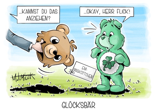 Cartoon: Glücksbär (medium) by Mirco Tomicek tagged uefa,em,maskottchen,bär,hose,fans,teddy,teddybär,bären,bärnardo,bärnheart,albärt,herzi,von,glücksbär,glücksbärchen,hansi,flick,deutsche,national,mannschaft,fußball,cartoon,karikatur,pressekarikatur,mirco,tomicek,uefa,em,maskottchen,bär,hose,fans,teddy,teddybär,bären,bärnardo,bärnheart,albärt,herzi,von,glücksbär,glücksbärchen,hansi,flick,deutsche,national,mannschaft,fußball,cartoon,karikatur,pressekarikatur,mirco,tomicek