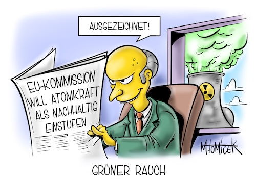 Cartoon: Grüner Rauch (medium) by Mirco Tomicek tagged eu,kommission,atomkraft,atom,atomenergie,grüne,energie,nachhaltig,nachhaltige,energien,einstufen,ampel,ampelkoalition,koalition,spd,fdp,atomkraftwerk,kraftwerk,akw,atome,die,simpsons,mr,burns,cartoon,karikatur,pressekarikatur,mirco,tomicek,eu,kommission,atomkraft,atom,atomenergie,grüne,energie,nachhaltig,nachhaltige,energien,einstufen,ampel,ampelkoalition,koalition,spd,fdp,atomkraftwerk,kraftwerk,akw,atome,die,simpsons,mr,burns,cartoon,karikatur,pressekarikatur,mirco,tomicek