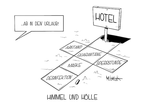 Cartoon: Himmel und Hölle (medium) by Mirco Tomicek tagged beherbergungsverbot,beherbergung,verbot,streit,länder,schutz,corona,covid19,virus,infektion,infizieren,ausbreitung,lockdown,maßnahmen,regeln,regel,angela,merkel,treffen,ministerpräsidenten,hotel,urlaub,kurzurlaub,motel,reise,reisen,ferien,herbstferien,vorkehrungen,verreisen,im,land,deutschland,risiko,risikogebiete,gebiete,karikatur,pressekarikatur,cartoon,mirco,tomicek,beherbergungsverbot,beherbergung,verbot,streit,länder,schutz,corona,covid19,virus,infektion,infizieren,ausbreitung,lockdown,maßnahmen,regeln,regel,angela,merkel,treffen,ministerpräsidenten,hotel,urlaub,kurzurlaub,motel,reise,reisen,ferien,herbstferien,vorkehrungen,verreisen,im,land,deutschland,risiko,risikogebiete,gebiete,karikatur,pressekarikatur,cartoon,mirco,tomicek