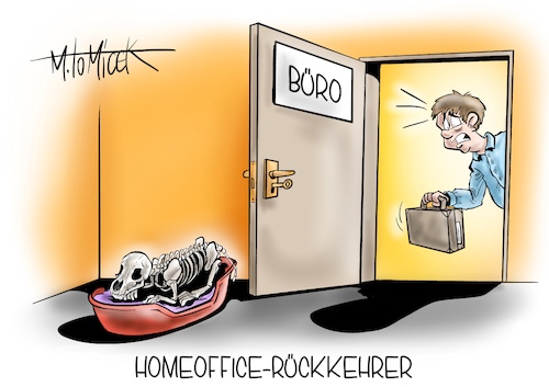 Cartoon: Homeoffice-Rückkehrer (medium) by Mirco Tomicek tagged homeoffice,pflicht,homeofficepflicht,home,office,azh,arbeit,zuhause,zu,hause,daheim,büro,arbeiten,arbeitsplatz,arbeitsplätze,endet,beendet,läuft,aus,auslaufen,präsenz,working,work,rückkehrer,reiserückkehrer,urlaub,urlauber,rückkehrern,zurück,hund,tiere,bürohund,cartoon,karikatur,pressekarikatur,mirco,tomicek,homeoffice,pflicht,homeofficepflicht,home,office,azh,arbeit,zuhause,zu,hause,daheim,büro,arbeiten,arbeitsplatz,arbeitsplätze,endet,beendet,läuft,aus,auslaufen,präsenz,working,work,rückkehrer,reiserückkehrer,urlaub,urlauber,rückkehrern,zurück,hund,tiere,bürohund,cartoon,karikatur,pressekarikatur,mirco,tomicek