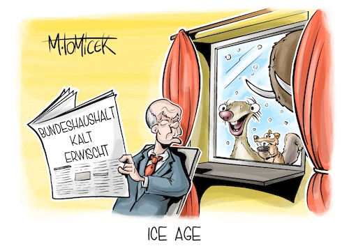 Cartoon: Ice Age (medium) by Mirco Tomicek tagged winter,wintereinbruch,schnee,eis,glatteis,deutschland,olaf,scholz,regierung,haushalt,haushaltssperre,bundeshaushalt,ampel,ampelkoalition,sid,ice,age,scratch,manny,cartoon,karikatur,pressekarikatur,mirco,tomicek,winter,wintereinbruch,schnee,eis,glatteis,deutschland,olaf,scholz,regierung,haushalt,haushaltssperre,bundeshaushalt,ampel,ampelkoalition,sid,ice,age,scratch,manny,cartoon,karikatur,pressekarikatur,mirco,tomicek