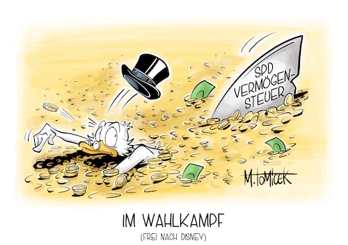 Cartoon: Im Wahlkampf (medium) by Mirco Tomicek tagged spd,vermögensteuer,steuer,steuern,steuererleichterung,vermögen,verdiener,mittelschicht,normalverdiener,reiche,robin,hood,wahlkampf,wahl,wahlen,dagobert,duck,disney,karikatur,pressekarikatur,cartoon,mirco,tomicek,spd,vermögensteuer,steuer,steuern,steuererleichterung,vermögen,verdiener,mittelschicht,normalverdiener,reiche,robin,hood,wahlkampf,wahl,wahlen,dagobert,duck,disney,karikatur,pressekarikatur,cartoon,mirco,tomicek