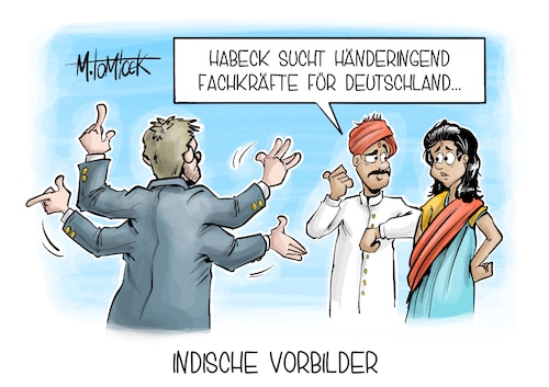 Cartoon: Indische Vorbilder (medium) by Mirco Tomicek tagged robert,habeck,wirtschaft,wirtschaftsminister,indien,indisch,reise,fachkraft,fachkräfte,fachkräftemangel,scholz,kanzler,reisen,deutsch,regierung,regierungskonsultation,karikatur,pressekarikatur,cartoon,mirco,tomicek,robert,habeck,wirtschaft,wirtschaftsminister,indien,indisch,reise,fachkraft,fachkräfte,fachkräftemangel,scholz,kanzler,reisen,deutsch,regierung,regierungskonsultation,karikatur,pressekarikatur,cartoon,mirco,tomicek