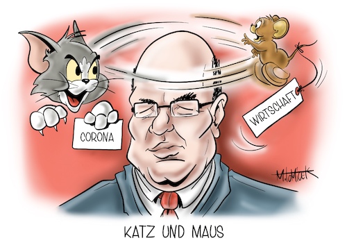 Cartoon: Katz und Maus (medium) by Mirco Tomicek tagged wirtschaftsbericht,jahreswirtschaftsbericht,wirtschaftsminister,peter,altmaier,cdu,wirtschaft,konjunktur,prognose,konjunkturprognose,bericht,bundesregierung,bund,deutschland,einbruch,einbrüche,corona,pandemie,lockdown,shutdown,covid19,virus,viren,dax,2021,jahr,jahresprognose,cartoon,karikatur,pressekarikatur,mirco,tomicek,tom,and,jerry,wirtschaftsbericht,jahreswirtschaftsbericht,wirtschaftsminister,peter,altmaier,cdu,wirtschaft,konjunktur,prognose,konjunkturprognose,bericht,bundesregierung,bund,deutschland,einbruch,einbrüche,corona,pandemie,lockdown,shutdown,covid19,virus,viren,dax,2021,jahr,jahresprognose,cartoon,karikatur,pressekarikatur,mirco,tomicek,tom,and,jerry