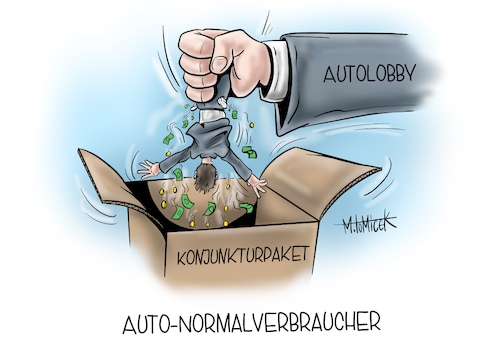 Cartoon: Konjunkturpaket (medium) by Mirco Tomicek tagged konjunkturpaket,steuer,kfz,auto,autolobby,autoindustrie,groko,autoprämie,koalition,konjunkturpaket,steuer,kfz,auto,autolobby,autoindustrie,groko,autoprämie,koalition