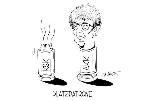 Cartoon: KSK Platzpatrone (medium) by Mirco Tomicek tagged ksk,bundeswehr,elite,elitetruppe,annegret,kramp,karrenbauer,cdu,untersuchung,teil,auflösen,aufgelöst,beobachtung,rechtsextrem,rechts,karikatur,mirco,tomicek,ksk,bundeswehr,elite,elitetruppe,annegret,kramp,karrenbauer,cdu,untersuchung,teil,auflösen,aufgelöst,beobachtung,rechtsextrem,rechts,karikatur,mirco,tomicek