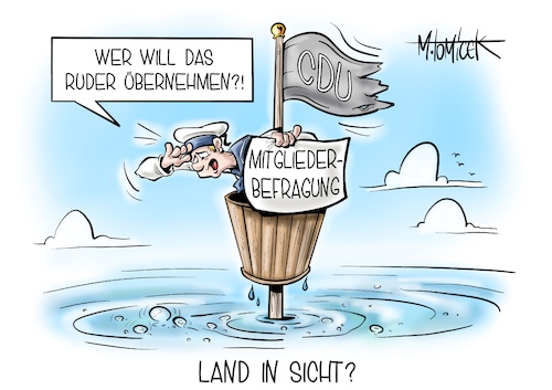 Cartoon: Land in Sicht? (medium) by Mirco Tomicek tagged cdu,vorsitz,vorsitzende,mitgliederbefragung,befragung,mitglieder,chef,union,bundestagswahl,parteitag,armin,laschet,nachfolger,cartoon,karikatur,pressekarikatur,mirco,tomicek,cdu,vorsitz,vorsitzende,mitgliederbefragung,befragung,mitglieder,chef,union,bundestagswahl,parteitag,armin,laschet,nachfolger,cartoon,karikatur,pressekarikatur,mirco,tomicek