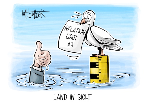 Cartoon: Land in Sicht (medium) by Mirco Tomicek tagged inflation,ebbt,ab,sinkt,wirtschaft,geld,finanzen,euro,euros,kosten,karikatur,pressekarikatur,cartoon,mirco,tomicek,inflation,ebbt,ab,sinkt,wirtschaft,geld,finanzen,euro,euros,kosten,karikatur,pressekarikatur,cartoon,mirco,tomicek