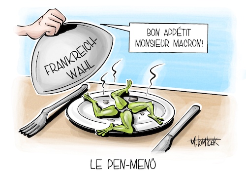 Cartoon: Le Pen-Menü (medium) by Mirco Tomicek tagged frankreich,vorgezogene,neuwahl,neuwahlen,parlamentswahlen,parlamentwahl,rn,rassemblement,national,le,pen,macron,auszählungen,wahlgang,rechts,rechtsnational,cartoon,karikatur,pressekarikatur,mirco,tomicek,frankreich,vorgezogene,neuwahl,neuwahlen,parlamentswahlen,parlamentwahl,rn,rassemblement,national,le,pen,macron,auszählungen,wahlgang,rechts,rechtsnational,cartoon,karikatur,pressekarikatur,mirco,tomicek