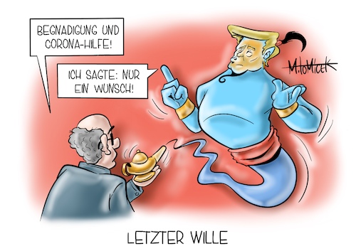 Cartoon: Letzter Wille (medium) by Mirco Tomicek tagged donald,trump,coronahilfe,hilfe,hilfen,corona,stoppt,stoppen,begnadigung,begnadigt,freunde,anwalt,anwälte,hilfspaket,paket,covid19,usa,us,president,joe,biden,wahl,präsident,weißes,haus,disney,aladin,wunderlampe,dschinni,cartoon,karikatur,pressekarikatur,mirco,tomicek,donald,trump,coronahilfe,hilfe,hilfen,corona,stoppt,stoppen,begnadigung,begnadigt,freunde,anwalt,anwälte,hilfspaket,paket,covid19,usa,us,president,joe,biden,wahl,präsident,weißes,haus,disney,aladin,wunderlampe,dschinni,cartoon,karikatur,pressekarikatur,mirco,tomicek