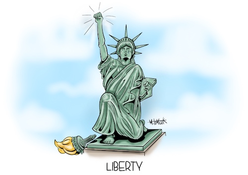 Cartoon: Liberty (medium) by Mirco Tomicek tagged liberty,usa,us,america,amerika,donald,trump,police,polizei,gewalt,polizeigewalt,gorge,floyd,new,york,nyc,statue,freedom,liberty,usa,us,america,amerika,donald,trump,police,polizei,gewalt,polizeigewalt,gorge,floyd,new,york,nyc,statue,freedom