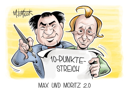 Cartoon: Max und Moritz 2.0 (medium) by Mirco Tomicek tagged cdu,csu,markus,söder,friedrich,merz,agenda,für,deutschland,zehn,punkte,plan,frage,kanzlerfrage,afd,werte,max,und,moritz,cartoon,karikatur,pressekarikatur,mirco,tomicek,cdu,csu,markus,söder,friedrich,merz,agenda,für,deutschland,zehn,punkte,plan,frage,kanzlerfrage,afd,werte,max,und,moritz,cartoon,karikatur,pressekarikatur,mirco,tomicek