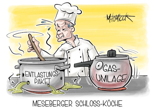 Cartoon: Meseberger Schloss-Küche (medium) by Mirco Tomicek tagged gasumlage,umlage,gas,gaspreise,entlastungspaket,paket,entlastungen,entlastungspakete,schloß,meseberg,olaf,scholz,grüne,fdp,spd,ampel,koalition,ampelkoalition,karikatur,pressekarikatur,cartoon,mirco,tomicek,gasumlage,umlage,gas,gaspreise,entlastungspaket,paket,entlastungen,entlastungspakete,schloß,meseberg,olaf,scholz,grüne,fdp,spd,ampel,koalition,ampelkoalition,karikatur,pressekarikatur,cartoon,mirco,tomicek