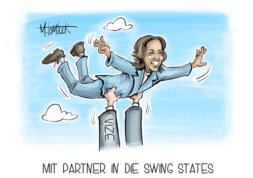 Cartoon: Mit Partner in die Swing States (medium) by Mirco Tomicek tagged kamala,harris,präsidentschaftswahl,präsidentschaft,wahl,wahlen,kandidieren,kandidatin,vize,vizepräsident,auswahl,swing,state,tour,usa,amerika,us,wahlkampf,cartoon,karikatur,pressekarikatur,mirco,tomicek,kamala,harris,präsidentschaftswahl,präsidentschaft,wahl,wahlen,kandidieren,kandidatin,vize,vizepräsident,auswahl,swing,state,tour,usa,amerika,us,wahlkampf,cartoon,karikatur,pressekarikatur,mirco,tomicek