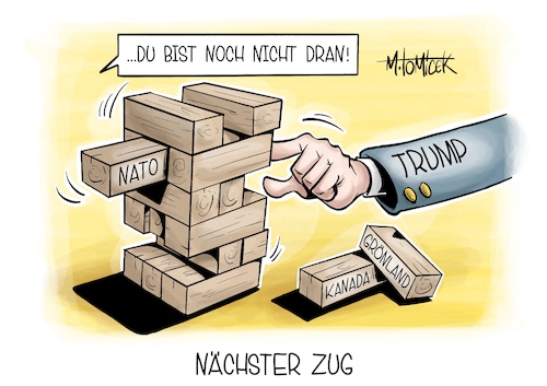 Cartoon: Nächster Zug (medium) by Mirco Tomicek tagged donald,trump,usa,us,zukünftiger,präsident,amerika,nato,ausgaben,forderung,grönland,kanada,aussagen,jenga,karikatur,pressekarikatur,cartoon,mirco,tomicek,donald,trump,usa,us,zukünftiger,präsident,amerika,nato,ausgaben,forderung,grönland,kanada,aussagen,jenga,karikatur,pressekarikatur,cartoon,mirco,tomicek