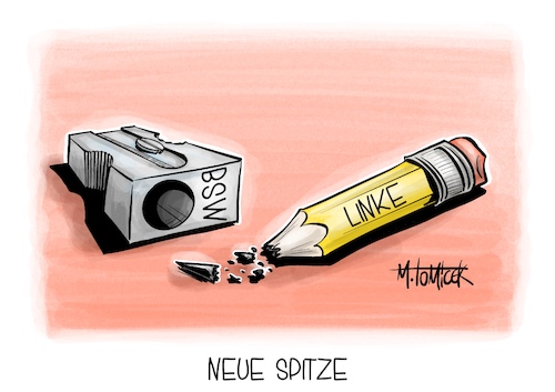 Cartoon: Neue Spitze (medium) by Mirco Tomicek tagged die,linke,vorsitz,vorsitzende,chefs,linken,rücktritt,rückzug,wissler,schirdewan,bsw,sahra,wagenknecht,karikatur,pressekarikatur,cartoon,mirco,tomicek,die,linke,vorsitz,vorsitzende,chefs,linken,rücktritt,rückzug,wissler,schirdewan,bsw,sahra,wagenknecht,karikatur,pressekarikatur,cartoon,mirco,tomicek