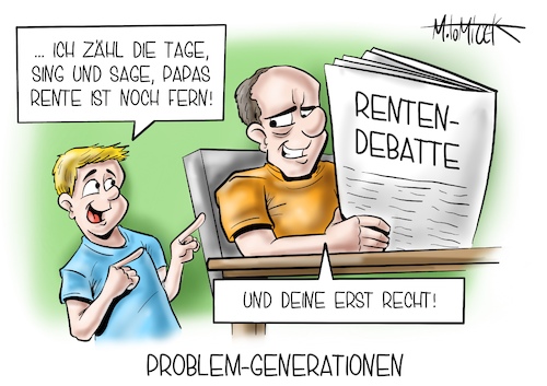 Cartoon: Problem-Generationen (medium) by Mirco Tomicek tagged rente,renten,68,rentendebatte,politik,wahl,wahlkampf,politiker,handlungsbedarf,experten,beratergermium,generation,arbeit,arbeiten,geld,gehalt,einzahlen,rentenkasse,rentenversicherung,renteneintritt,renteneintrittsalter,rentensystem,finanzen,finanzproblem,debatte,cartoon,karikatur,pressekarikatur,mirco,tomicek,rente,renten,68,rentendebatte,politik,wahl,wahlkampf,politiker,handlungsbedarf,experten,beratergermium,generation,arbeit,arbeiten,geld,gehalt,einzahlen,rentenkasse,rentenversicherung,renteneintritt,renteneintrittsalter,rentensystem,finanzen,finanzproblem,debatte,cartoon,karikatur,pressekarikatur,mirco,tomicek