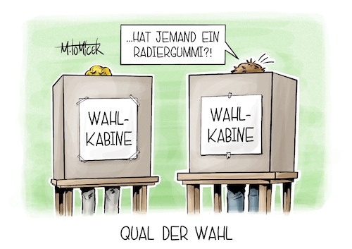 Cartoon: Qual der Wahl (medium) by Mirco Tomicek tagged bundestagswahl,neuwahl,neuwahlen,wahlen,wahl,wähler,wahlkabine,wahlhelfer,kreuz,parteien,wahlkampf,entscheidung,partei,hochrechnung,karikatur,pressekarikatur,cartoon,mirco,tomicek,bundestagswahl,neuwahl,neuwahlen,wahlen,wahl,wähler,wahlkabine,wahlhelfer,kreuz,parteien,wahlkampf,entscheidung,partei,hochrechnung,karikatur,pressekarikatur,cartoon,mirco,tomicek