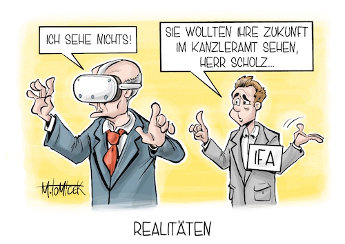 Cartoon: Realitäten (medium) by Mirco Tomicek tagged spd,olaf,scholz,klausur,klausurtagung,kritik,kanzler,kanzlerfrage,ampel,vr,technik,ifa,berlin,karikatur,cartoon,pressekarikatur,mirco,tomicek,spd,olaf,scholz,klausur,klausurtagung,kritik,kanzler,kanzlerfrage,ampel,vr,technik,ifa,berlin,karikatur,cartoon,pressekarikatur,mirco,tomicek