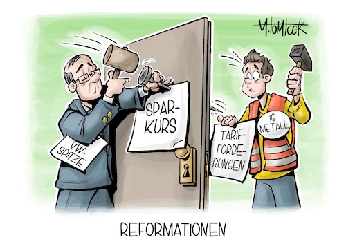 Cartoon: Reformationen (medium) by Mirco Tomicek tagged vw,volkswagen,tarif,tarifverhandlungen,tarifverhandlung,tarifforderungen,ig,metall,tarifrunde,sparkurs,lohn,streichungen,werke,autos,reformation,thesen,karikatur,pressekarikatur,cartoon,mirco,tomicek,vw,volkswagen,tarif,tarifverhandlungen,tarifverhandlung,tarifforderungen,ig,metall,tarifrunde,sparkurs,lohn,streichungen,werke,autos,reformation,thesen,karikatur,pressekarikatur,cartoon,mirco,tomicek