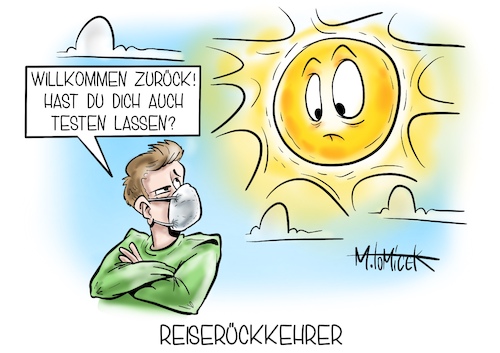 Cartoon: Reiserückkehrer (medium) by Mirco Tomicek tagged reiserückkehrer,reise,rückkehr,rückkehrer,coronatest,corona,test,testen,schnelltest,vorweisen,mallorca,palma,ausland,reisen,urlaub,urlauber,reisende,flieger,flugplatz,flughafen,flugzeug,pandemie,lockdown,verschärfungen,maßnahmen,sonne,sommerwetter,frühling,sonnig,ostern,osterfeiertage,feiertage,ferien,kurzurlaub,osterferien,cartoon,karikatur,pressekarikatur,mirco,tomicek,reiserückkehrer,reise,rückkehr,rückkehrer,coronatest,corona,test,testen,schnelltest,vorweisen,mallorca,palma,ausland,reisen,urlaub,urlauber,reisende,flieger,flugplatz,flughafen,flugzeug,pandemie,lockdown,verschärfungen,maßnahmen,sonne,sommerwetter,frühling,sonnig,ostern,osterfeiertage,feiertage,ferien,kurzurlaub,osterferien,cartoon,karikatur,pressekarikatur,mirco,tomicek