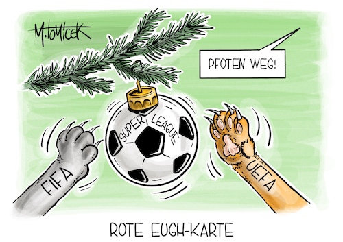 Cartoon: Rote EuGH-Karte (medium) by Mirco Tomicek tagged fifa,uefa,super,league,fußball,liga,eugh,europäischer,gerichtshof,urteil,fußballer,fußballmannschaft,mannschaft,vereine,spielern,weihnachten,katze,karikatur,cartoon,pressekarikatur,mirco,tomicek,fifa,uefa,super,league,fußball,liga,eugh,europäischer,gerichtshof,urteil,fußballer,fußballmannschaft,mannschaft,vereine,spielern,weihnachten,katze,karikatur,cartoon,pressekarikatur,mirco,tomicek