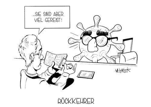 Cartoon: Rückkehrer (medium) by Mirco Tomicek tagged reiserückkehrer,rückkehrer,corona,covid19,risiko,risikogebiete,gebiete,reise,urlaub,urlauber,reisende,flughafen,kontrolle,test,testen,gesundheit,virus,infiziert,fallzahlen,karikatur,cartoon,mirco,tomicek,reiserückkehrer,rückkehrer,corona,covid19,risiko,risikogebiete,gebiete,reise,urlaub,urlauber,reisende,flughafen,kontrolle,test,testen,gesundheit,virus,infiziert,fallzahlen,karikatur,cartoon,mirco,tomicek