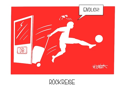 Cartoon: Rückreise (medium) by Mirco Tomicek tagged fußball,bundesliga,fußballer,ball,eröffnungsspiel,spiel,spielen,deutschland,dfb,mannschaft,mannschaften,stadion,zuschauer,fußballfans,fans,rückreise,reise,reisen,reisender,reisende,rückreisende,urlauber,urlaub,sommerurlaub,sommerpause,pause,ferien,sommerferien,deutsche,bahn,bahnstreik,lok,lokführer,lokführerstreik,streik,streiken,zug,verspätung,bahnhof,cartoon,karikatur,pressekarikatur,mirco,tomicek,fußball,bundesliga,fußballer,ball,eröffnungsspiel,spiel,spielen,deutschland,dfb,mannschaft,mannschaften,stadion,zuschauer,fußballfans,fans,rückreise,reise,reisen,reisender,reisende,rückreisende,urlauber,urlaub,sommerurlaub,sommerpause,pause,ferien,sommerferien,deutsche,bahn,bahnstreik,lok,lokführer,lokführerstreik,streik,streiken,zug,verspätung,bahnhof,cartoon,karikatur,pressekarikatur,mirco,tomicek