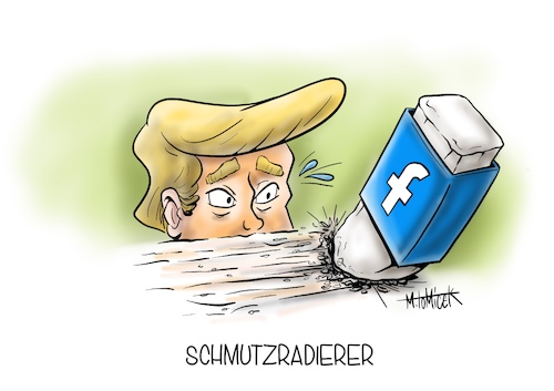 Cartoon: Schmutzradierer (medium) by Mirco Tomicek tagged trumppost,donald,trump,facebook,socialmedia,media,post,wahl,wahlwerbung,rassismus,hass,nazisymbol,grenzen,twitter,amerika,präsident,präsidentschaftswahl,us,usa,karikatur,cartoon,mirco,tomicek,trumppost,donald,trump,facebook,socialmedia,media,post,wahl,wahlwerbung,rassismus,hass,nazisymbol,grenzen,twitter,amerika,präsident,präsidentschaftswahl,us,usa,karikatur,cartoon,mirco,tomicek