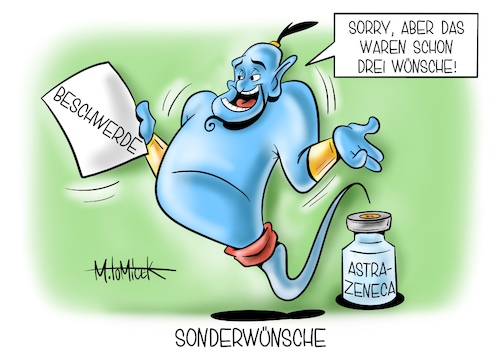 Cartoon: Sonderwünsche (medium) by Mirco Tomicek tagged astra,seneca,astraseneca,impfstoff,impfungen,impfung,impfen,impftermin,termine,impfmittel,beschwerden,export,exportbeschränkung,eu,europa,jens,spahn,unfair,verteilung,verteilungen,großbritannien,wirkung,wirkungen,vorfinanziert,finanziert,senioren,wirksamkeit,wirken,corona,covid19,viren,pandemie,lockdown,disney,aladin,dschinni,cartoon,karikatur,pressekarikatur,mirco,tomicek,astra,seneca,astraseneca,impfstoff,impfungen,impfung,impfen,impftermin,termine,impfmittel,beschwerden,export,exportbeschränkung,eu,europa,jens,spahn,unfair,verteilung,verteilungen,großbritannien,wirkung,wirkungen,vorfinanziert,finanziert,senioren,wirksamkeit,wirken,corona,covid19,viren,pandemie,lockdown,disney,aladin,dschinni,cartoon,karikatur,pressekarikatur,mirco,tomicek